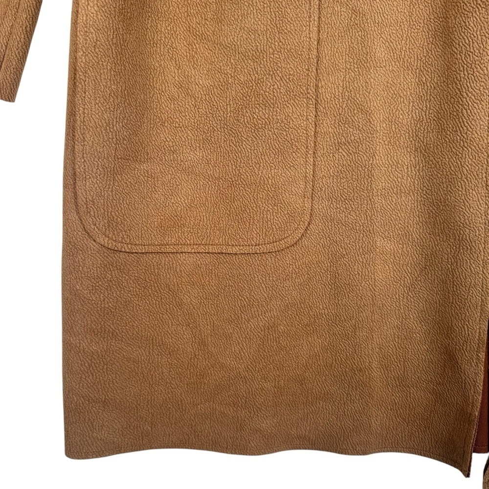 Zara Women’s Faux Suede Open Front Coat Size Large Casual Soft Long Jacket Tan - Picture 8 of 9